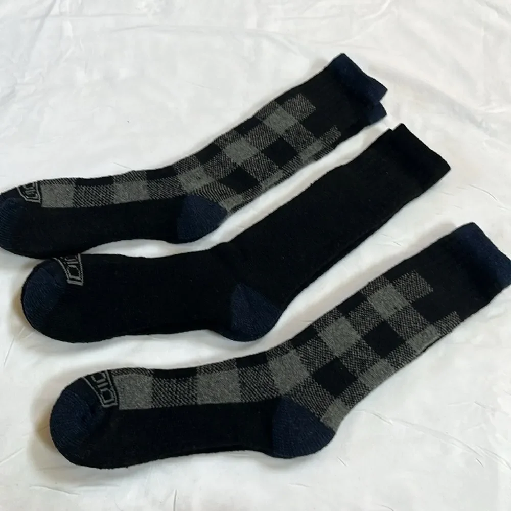 Dickies Steel Toe Premium Plush Thermal Crew Socks 3 pr Black Blue Plaid
